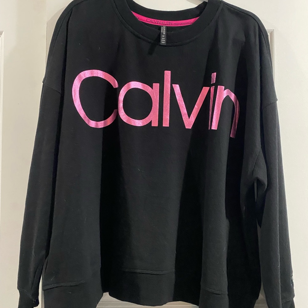Calvin Klein Women's Black Sweatshirt with Pink Logo